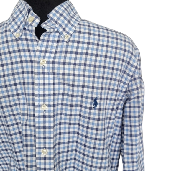 NWOT Men's Ralph Lauren Blue Checkered Plaid Button Down Oxford Size Medium - Picture 3 of 8